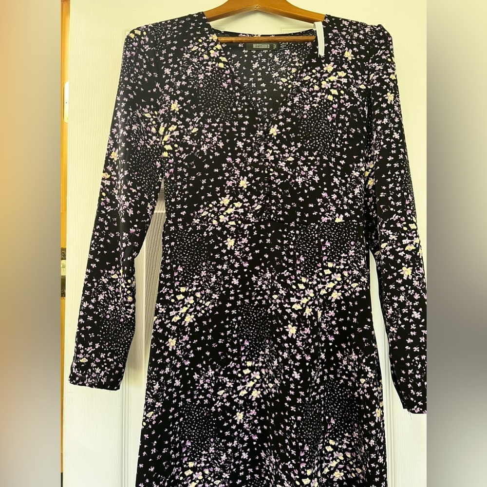 missguided slit dress ( floral, multicolored purple black ) size 4 maxi boho - Picture 4 of 9
